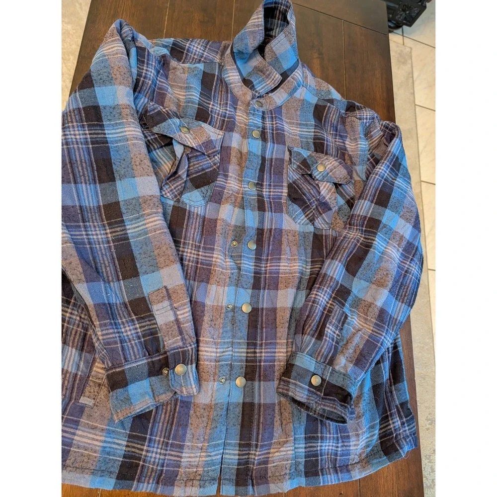 MBX Premium Goods Flannel Shacket Shirt‎ Mens L Blue Plaid Button Up Long Sleeve